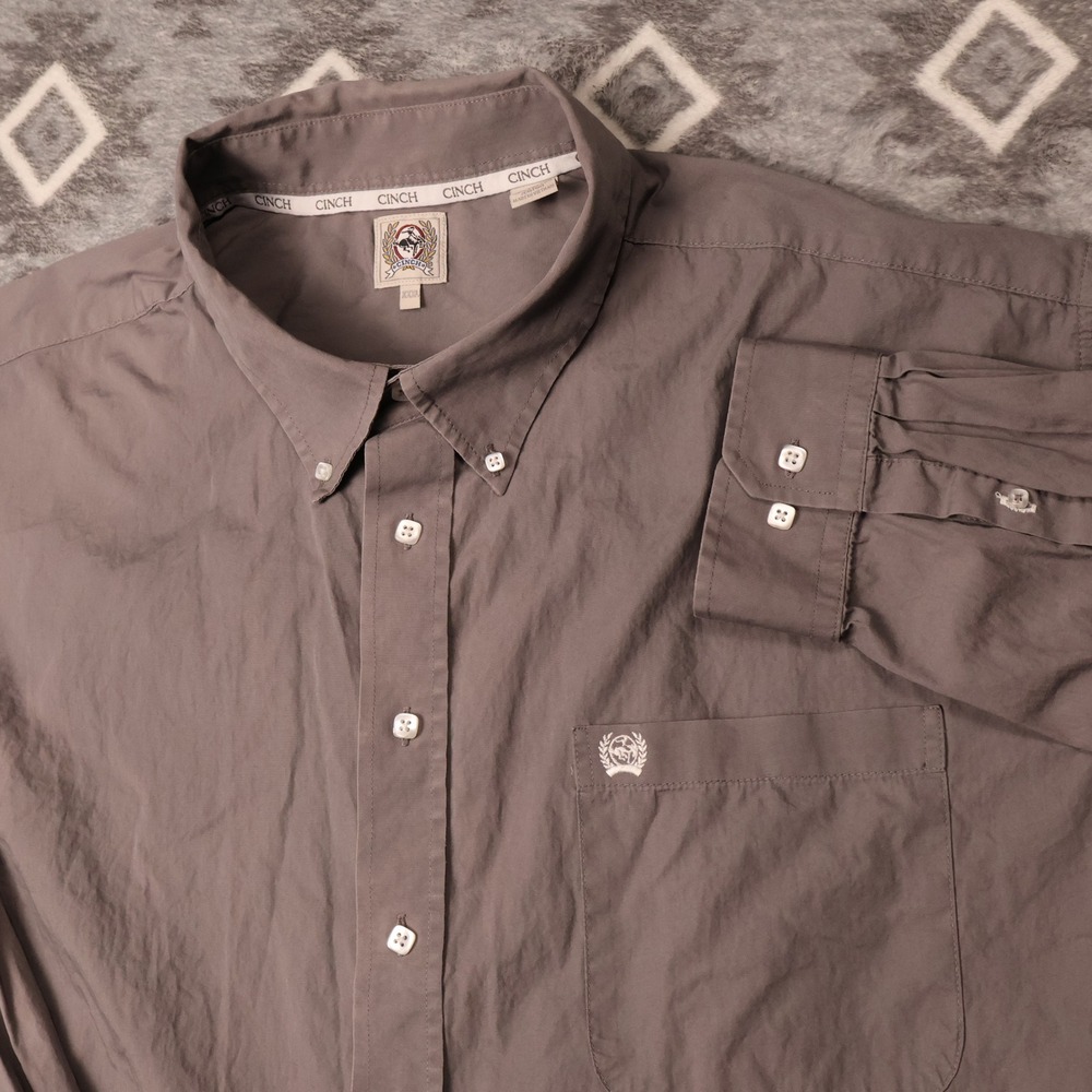Cinch Mens 3XL Solid Gray Western Button Down Shirt Long Sleeve Cotton